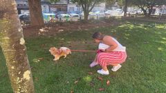 Una vecina pasea con su perro por uno de los espacios p�blicos del municipio.