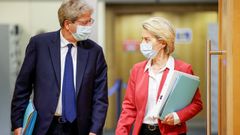 El comisario Paolo Gentiloni y la presidenta de la Comisi�n Europea, Ursula von der Leyen