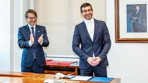Amtega. El nuevo director de la Axencia para a Modernizaci�n Tecnol�xica de Galicia, Dami�n Rey Rodr�guez (derecha), estuvo acompa�ado por el conselleiro de Facenda, Miguel Corgos, de quien depende el ente.