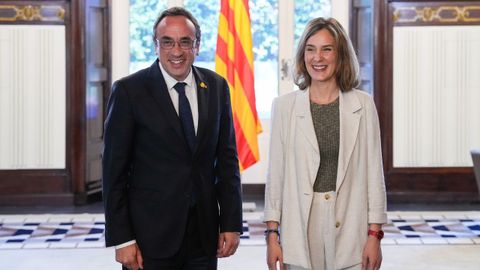 El presidente de la Mesa del Parlamento de Catalua, Josep Rull, y la lder de los Comuns, Jssica Albiach.