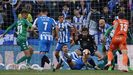 Imagen de la acci�n del segundo gol del Arenteiro en Riazor, en un saque de esquina