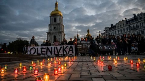 Protesta en Kiev contra Rusia  por el bombardeo de la prisi�n de Olenivka, en julio, que caus� la muerte de medio centenar de prisioneros ucranianos