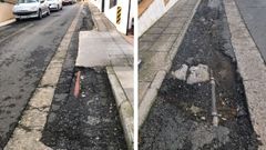 El firme est levantado y se pueden ver las canalizaciones