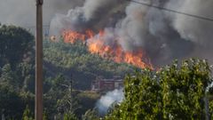 Incendio forestal en Meln, entre las aldeas de Quins y Vilaverde