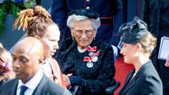 La princesa Astrid de Noruega, en el funeral de su hermano Harald