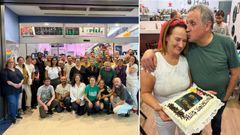 El mercado de Elviña despidió con fiesta a María Lesta, que se jubila y cierra la carnicería que regentó con su marido, Juan Dopico