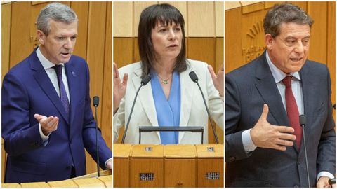 Alfonso Rueda, Ana Pont�n y�Jos� Ram�n G�mez Besteiro, durante la primera sesi�n del debate de autonom�a