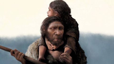 Reconstruccin del retrato de un neandertal con su hija