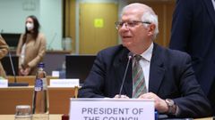 El jefe de la diplomacia europea, Josep Borrell, este lunes, en la reuni�n del consejo de ministros de Exteriores de la UE