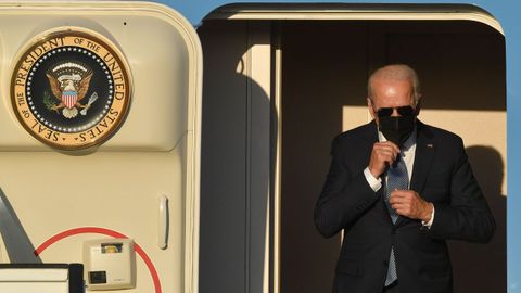 Joe Biden, a su llegada al aeropuerto militar de Bruselas