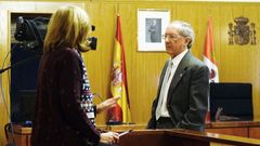 Feliciano Trebolle, en la sala de vistas en la que se celebra el juicio que acaba de ser suspendido por la muerte de su padre