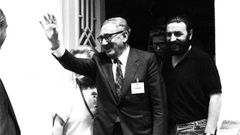 Henry Kissinger en O Grove en 1989 por una reuni�n del grupo Bilderberg