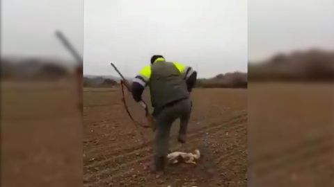 Un momento del video que recoge la agresi�n de un cazador a un zorro herido