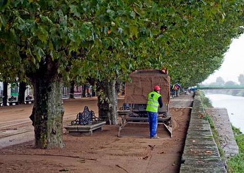 Las m�quinas y los operarios comenzaron a trabajar ayer.