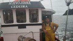 El viernes, en la lancha, fotografiado por el tripulante con el que trabaja