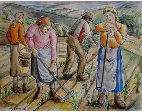 Reproducciones de sendas obras tanto de Laxeiro (arriba) como Colmeiro (abajo) que se exponen.