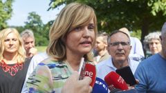 La ministra de Educaci�n y portavoz de la ejecutiva federal del PSOE, Pilar Alegr�a, este domingo, en un acto de los socialistas en Torrelavega (Cantabria).