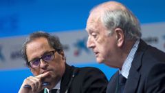 Torra junto al presidente del C�rculo de Econom�a, Juan Jos� Bruguera, este jueves en Sitges