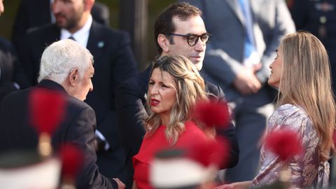 El presidente del Tribunal Constitucional, C�ndido Conde-Pumpido; el vicepresidente primero y ministro de Econom�a, Comercio y Empresa, Carlos Cuerpo; la vicepresidenta segunda y ministra de Trabajo y Econom�a Social, Yolanda D�az, y la vicepresidenta tercera y ministra para la Transici�n Ecol�gica y el Reto Demogr�fico, Sara Aagesen, durante el acto solemne