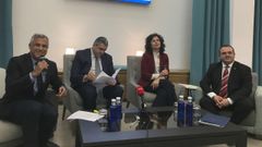 El secretario general de la OMT, Zurab Pololikashvili, la secretaria de Estado de Turismo, Matilde As�an y el consejero de Empleo, Isaac Pola en la presentaci�n del II Congreso Mundial de Destinos Tur�sticos Inteligentes