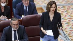  La presidenta de la Comunidad de Madrid, Isabel D�az Ayuso, y el consejero de Presidencia, Justicia e Interior de la Comunidad de Madrid, Enrique L�pez, participan en la sesi�n de la Asamblea de Madrid este jueves