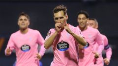 Bryan Zaragoza, celebrando el segundo gol del Celta ante el Dinamo de Zagreb.