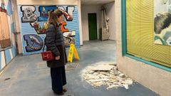 La concejala del PP de Pontevedra Silvia Junco, ante los escombros tras los desprendimientos del techo del mercado Virgen del Camino