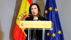 La ministra de Defensa, Margarita Robles, en rueda de prensa.