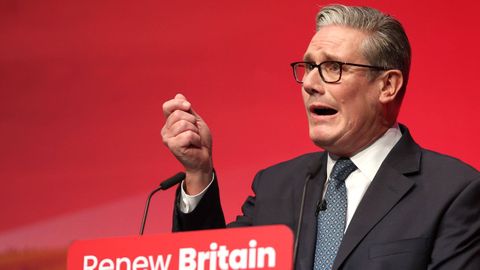 El primer ministro britnico, el laborista Keir Starmer, durante su intervencin en el congreso de su partido, en Liverpool