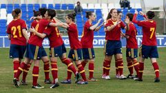 Las jugadoras espa�olas, durante el partido contra Austria