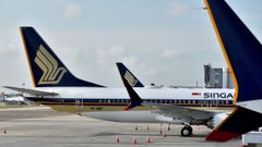 Un avi�n de Singapore Airlines en el Aeropuerto Internacional de Changi, Singapur