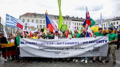 Imagen de la protesta de agricultores ayer en Bruselas
