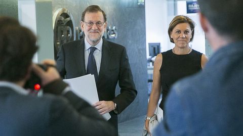 Rajoy y De Cospedal tras el encuentro del comit� de direcci�n del PP celebrado en la calle G�nova. 