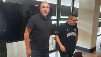 H&eacute;ctor Gal&aacute;n y Epi, en la rueda de prensa de presentaci&oacute;n del proyecto del Obradoiro para esta temporada