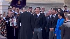Fotograma del vídeo de la recepción de Pedro Sánchez al rey Felipe VI antes de la entrega del Premio Cervantes
