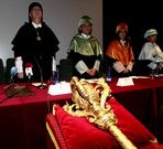 Rector y vicerrector en un acto de Santo Tom� en Veterinaria.