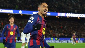 Raphinha celebra el gol anotado este mi�rcoles contra el Copenhague.