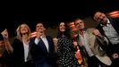 El presidente de Ciudadanos, Albert Rivera; con la cabeza de lista al Congreso por Barcelona, In�s Arrimadas; el candidato a la presidencia de la Generalitat valenciana, Toni Cant�; y otros dirigentes del partido naranja, en el cierre de campa�a de C's para las elecciones generales y las auton�micas valencianas del 28A, en un encuentro en el valenciano Jard�n del Turia