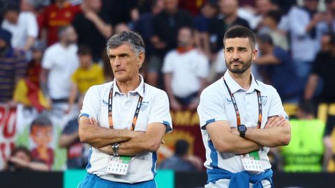 Fran Rico, a la derecha, junto a Mendilbar durante la final de la Europa League