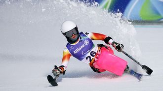 Audrey Pascual, durante la competici&oacute;n de supergigante de los Juegos Paral&iacute;mpicos.