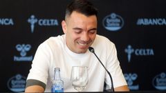 Iago Aspas, durante la rueda de prensa por su renovaci�n con el Celta.