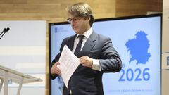 El conselleiro de Facenda, Miguel Corgos, durante una rueda de prensa