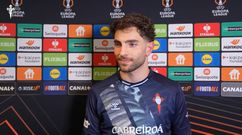 El jugador del Celta Javi Rueda, tras el triunfo ante el Olympique de Lyon.