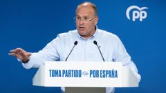 El secretario general del PP, Miguel Tellado, en rueda de prensa.