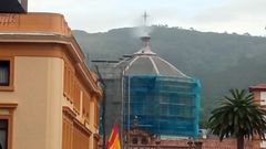 C�pula del Hotel la Reconquista, en Oviedo, durante las obras de restauraci�n que ha acometido el Principado