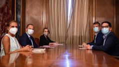 Reunin en el Congreso de los Diputados entre Susana Sumelzo, Alfonso Rodrguez Gmez de Celis (PSOE), Raquel Gonzlez (PP), Carlos Cuadrado y Jos Mara Espejo-Saavedra (Ciudadanos) para hablar del Pacto Antitransfuguismo