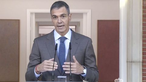 Pedro S&aacute;nchez durante su declaraci&oacute;n institucional.