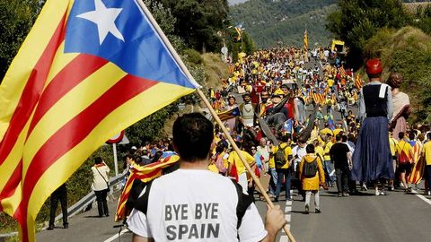 Una estelada durante la Vía Catalana de septiembre
