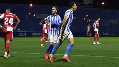 Manel Martnez, nuevo delantero del Racing, celebra un tanto en un choque de Copa frente al Celta.