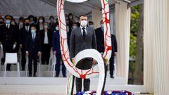 Macron, en Bruselas, durante un acto en conmemoraci�n de la abolici�n de la esclavitud